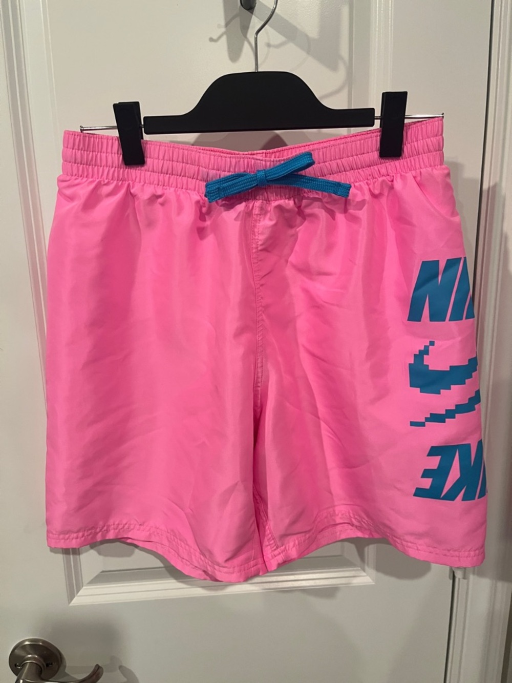 Nike Pink Swim Trunks with Teal Logo